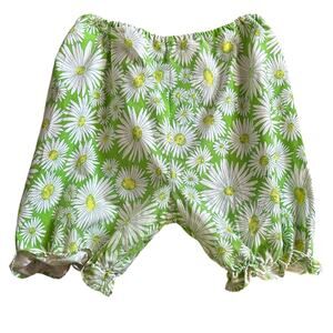 Vtg 70s Green White Floral Bloomer Shorts Womens XS Elastic Waist Ruffles